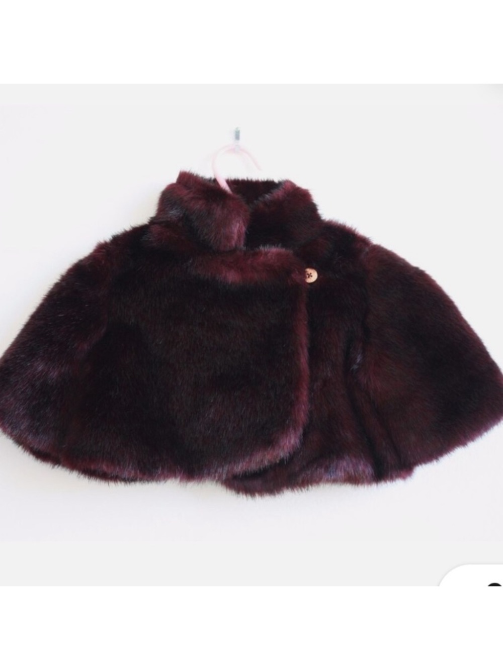 Ted Baker Deep Mahogany Faux Fur Capelet with Decorative Button NWT Sz 6/12 mths